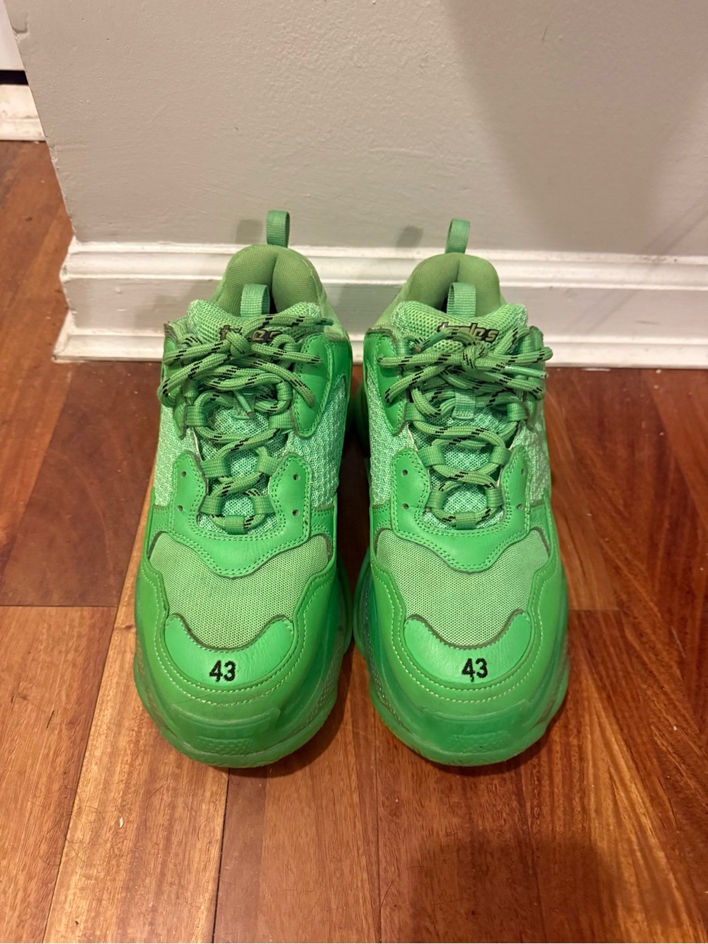 Balenciaga Neon Green Chunky Triple-S Style Sneakers - Picture 2 of 7